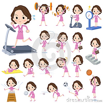 Pink suit business middle aged women_Sports & exercise Vector Illustration