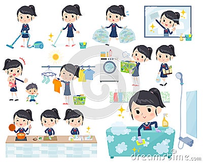 School girl Sailor suit_Housekeeping Vector Illustration