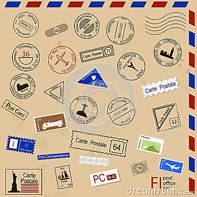 Set of various post seals. Vector Illustration