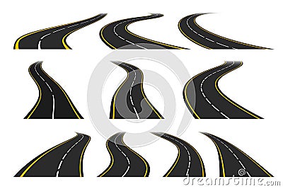 Set of various road curves, turns and bends Vector Illustration