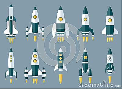 Set of Various Rocket Spaceship Vector Illustration