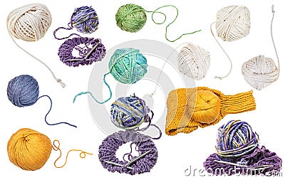 Set of various skeins isolated on white Stock Photo