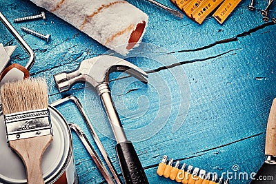 Set of various tools. Construction and renovation concept Stock Photo