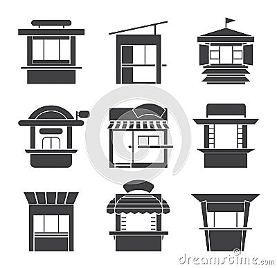 Collection of vector icons of kiosk isolated on white background Vector Illustration