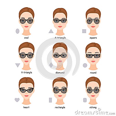 Set of various types of sunglasses. Vector Illustration