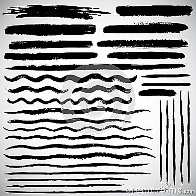 Set of various vector brush strokes, hand drawn lines Vector Illustration