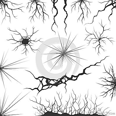 Set of various vector cracks, ripples and fissures. Vector Illustration