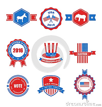 Set of Various Voting Graphics Objects and Labels, Emblems, Symbols Vector Illustration