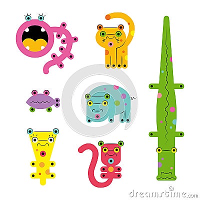 Set of various weird cute bright cartoon Ñreatures animals monsters Stock Photo
