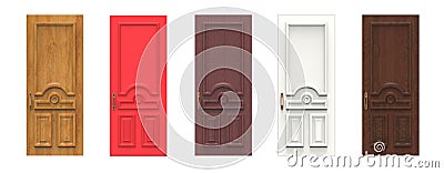 Set of various wooden doors. 3d illustration Cartoon Illustration