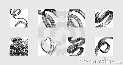 Set of vector abstract backgrounds. Black ink marks, brush strokes, patterns Vector Illustration