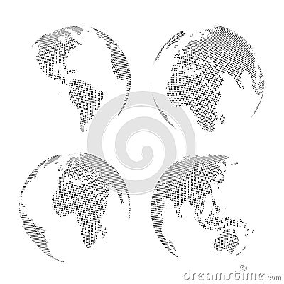 Set of Vector abstract dotted Globes Vector Illustration