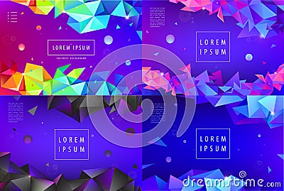 Set of vector abstract triangular banners, geometric posters, covers, web page templates. Modern 3d futuristic design Vector Illustration