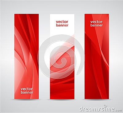 Set of vector abstract wavy red banners, vertical. Vector Illustration