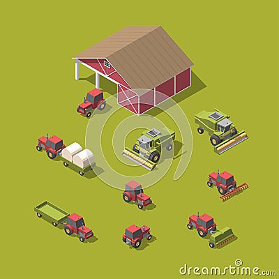 Set of vector agricultural machinery and workshop vector illustration Vector Illustration