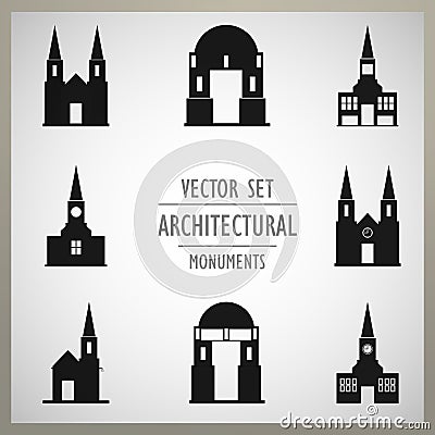 Set of vector architectural monuments old Europe Vector Illustration