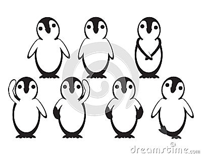 Set of Vector Baby Penguins on White background Vector Illustration