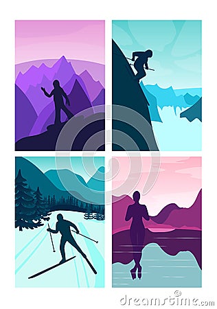 Set vector background with polygonal landscape illustration with Cartoon Illustration