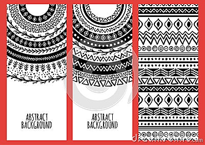 Set of vector banners with hand drawn ethnic ornament background Vector Illustration