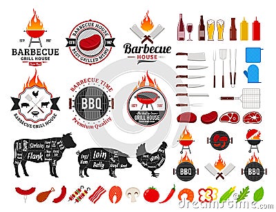 Set of vector barbecue logo, labels and icons Vector Illustration