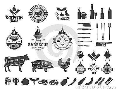 Set of vector barbecue logo, labels and icons Vector Illustration