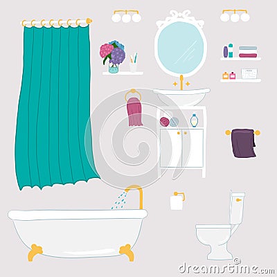 Set of vector bathroom and personal hygiene icons Vector Illustration