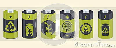 Vector battery cylinder elements with eco icons Vector Illustration