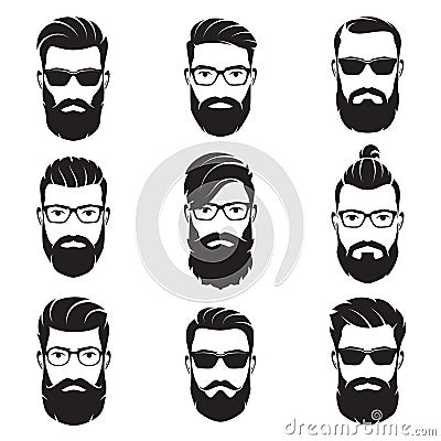 Set of vector bearded men faces hipsters Vector Illustration