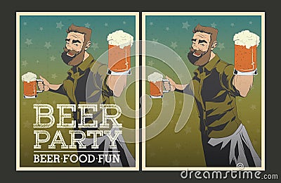 Set of vector Beer party posters. Vector Illustration