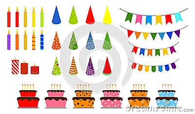 Set of vector birthday party elements isolated on white Vector Illustration