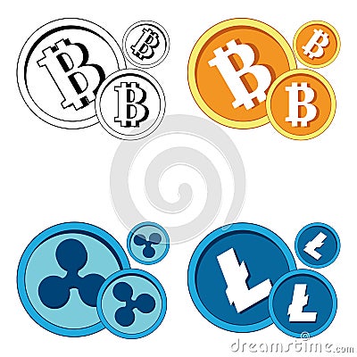 Set vector bitcoin graph on background. Bitcoin Litecoin Ripple Cripto hype concept vector illustration with blank space for text Cartoon Illustration