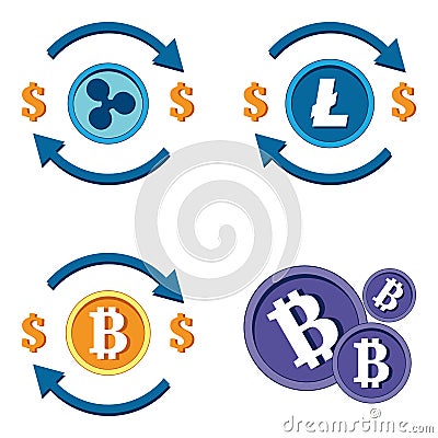 Set vector bitcoin graph on background. Bitcoin Litecoin Ripple Cripto hype concept vector illustration with blank space for text Cartoon Illustration