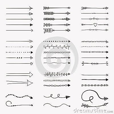 Set of Vector Black Hand Drawn Arrow Shaped Elements Vector Illustration