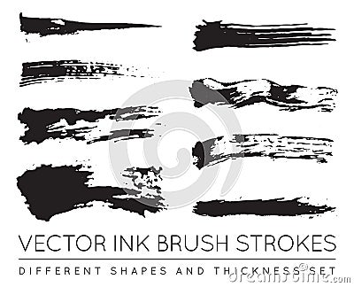 Set of Vector Black Pen Ink Brush Strokes. Grunge Ink Brush Stroke. Dirty Brush Stroke. Vector Illustration