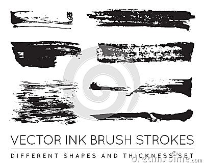 Set of Vector Black Pen Ink Brush Strokes. Grunge Ink Brush Stroke. Dirty Brush Stroke. Vector Illustration