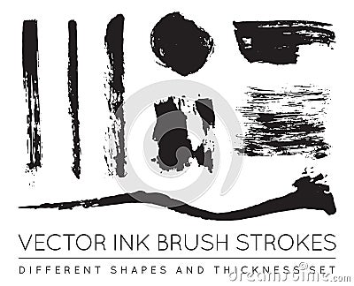 Set of Vector Black Pen Ink Brush Strokes. Grunge Ink Brush Stroke. Dirty Brush Stroke. Vector Illustration
