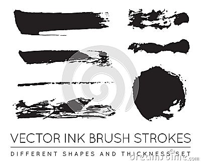 Set of Vector Black Pen Ink Brush Strokes. Grunge Ink Brush Stroke. Dirty Brush Stroke. Vector Illustration