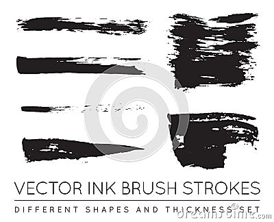 Set of Vector Black Pen Ink Brush Strokes. Grunge Ink Brush Stroke. Dirty Brush Stroke. Vector Illustration