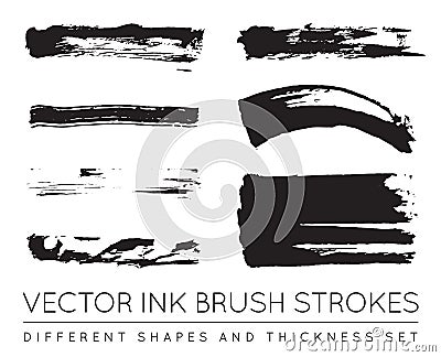 Set of Vector Black Pen Ink Brush Strokes. Grunge Ink Brush Stroke. Dirty Brush Stroke. Vector Illustration