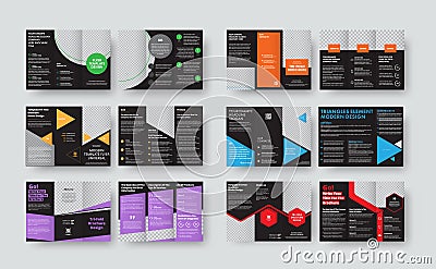 Set of vector black templates for tri-fold brochures with space Vector Illustration