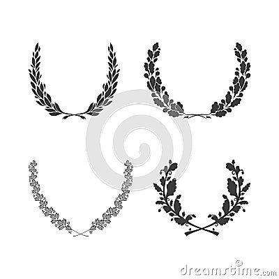 Set of vector black and white circular foliate wreaths for award achievement heraldry and nobility Vector Illustration