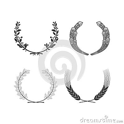 Set of vector black and white circular foliate wreaths for award achievement heraldry and nobility Vector Illustration