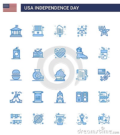 Set of 25 Vector Blues on 4th July USA Independence Day such as american; star; cold; police; badge Vector Illustration