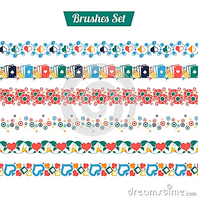 Set of vector brushes of the symbols of playing cards. Illustrations for frames, postcards Vector Illustration