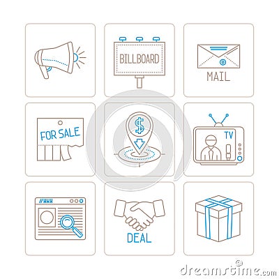 Set of vector business or marketing icons and concepts in mono thin line style Vector Illustration