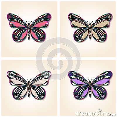 Set of vector butterflies. Elegant insects. Entomological collection of detailed hand drawn butterflies Vector Illustration