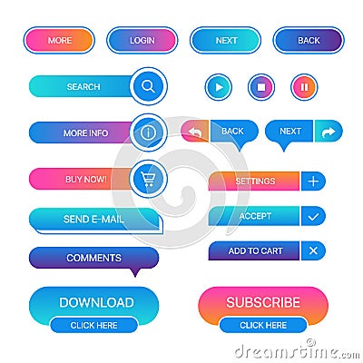 Set of vector buttons for websites, mobile applications. Design elements for website or app Vector Illustration