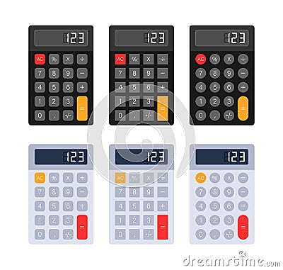Set of Vector Calculators in Different Color Schemes, Ideal for Finance, Mathematics, and Education Related Graphics and Vector Illustration
