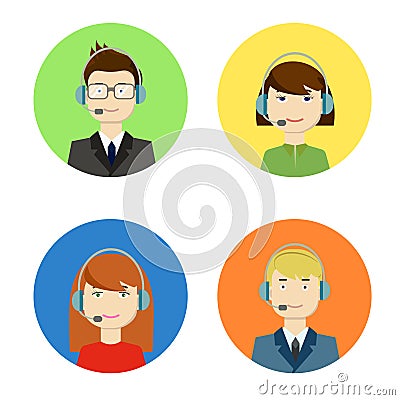 Set of vector call center girls and boys operators Vector Illustration