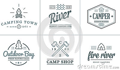 Set of Vector Camping Camp Elements and Outdoor Activity Icons Illustration can be used as Logo Vector Illustration